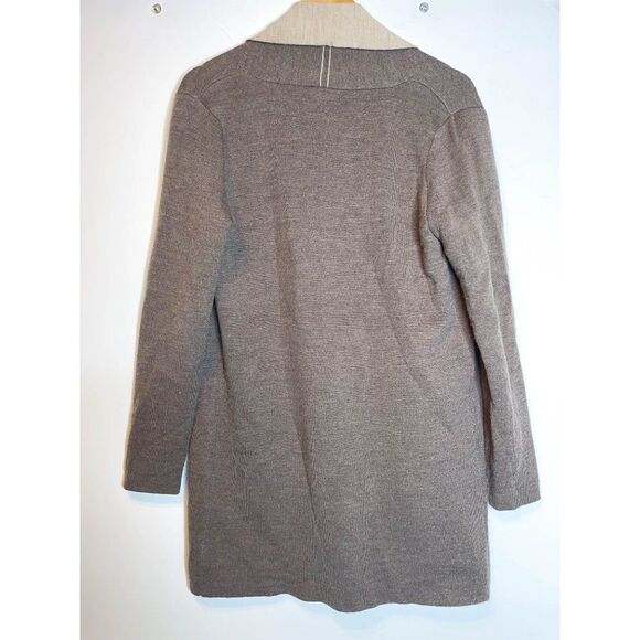 Adrienne Vittadini Merino Wool Brown Beige Knit Open Front Cardigan Sweater S - Picture 3 of 4